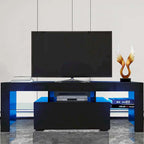 Meuble TV de 130 cm avec porte abattante et étagère en verre pour téléviseurs de 55 po