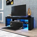 Meuble TV de 130 cm avec porte abattante et étagère en verre pour téléviseurs de 55 po