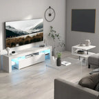 Meuble TV de 130 cm avec porte abattante et étagère en verre pour téléviseurs de 55 po