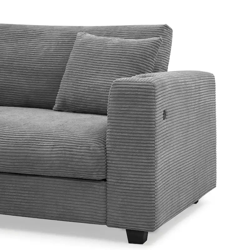 Canapé d'angle en velours côtelé 134 avec canapé en nuage en L et chargeur USB et méridienne 50 (capacité de 150 kg)