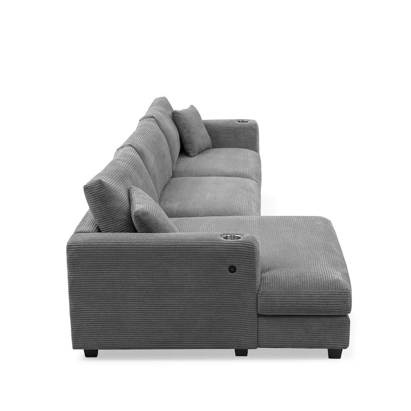 Canapé d'angle en velours côtelé 134 avec canapé en nuage en L et chargeur USB et méridienne 50 (capacité de 150 kg)