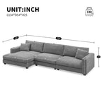 Canapé d'angle en velours côtelé 134 avec canapé en nuage en L et chargeur USB et méridienne 50 (capacité de 150 kg)