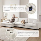 Canapé d'angle en velours côtelé 134 avec canapé en nuage en L et chargeur USB et méridienne 50 (capacité de 150 kg)