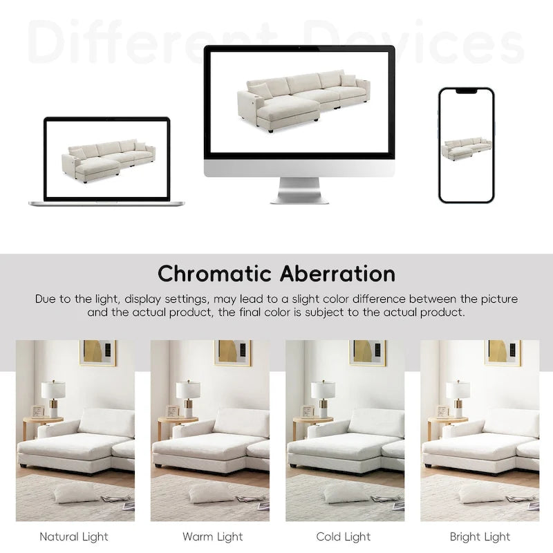 Canapé d'angle en velours côtelé 134 avec canapé en nuage en L et chargeur USB et méridienne 50 (capacité de 150 kg)