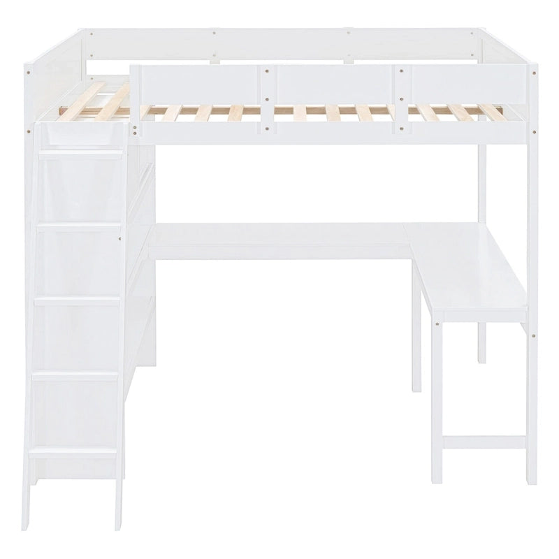 Lit mezzanine pleine grandeur avec bureau et étagère - Blanc