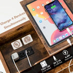 Table d'appoint relevable avec station de charge, étagères de rangement et roulettes