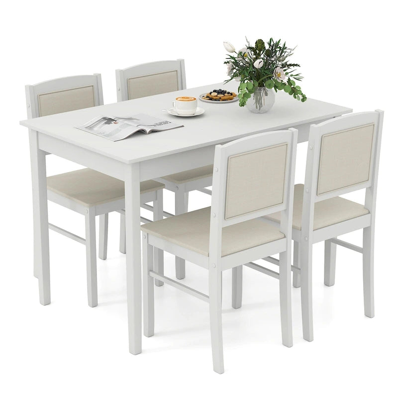 Ensemble de salle à manger 5 pièces pour 4 personnes avec pieds en bois d'hévéa et assise rembourrée