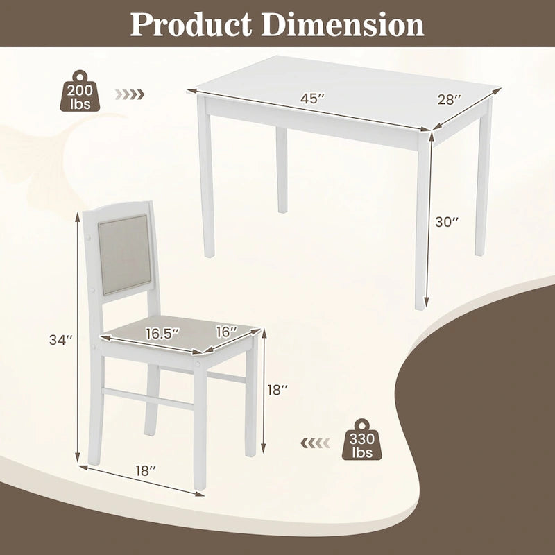 Ensemble de salle à manger 5 pièces pour 4 personnes avec pieds en bois d'hévéa et assise rembourrée