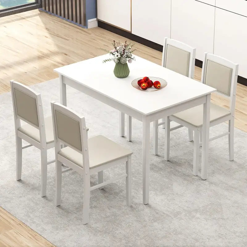 Ensemble de salle à manger 5 pièces pour 4 personnes avec pieds en bois d'hévéa et assise rembourrée