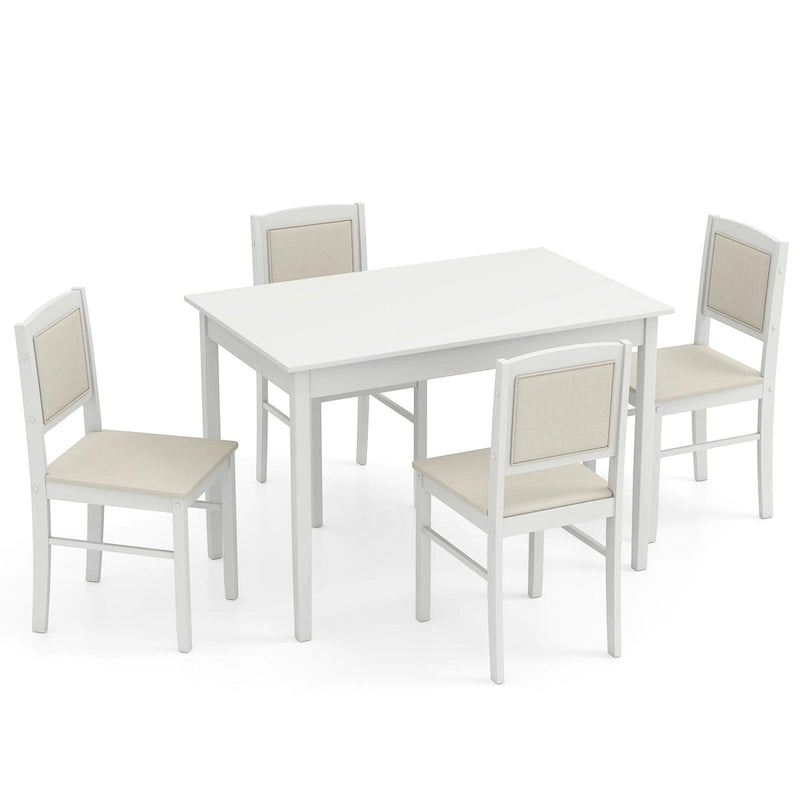 Ensemble de salle à manger 5 pièces pour 4 personnes avec pieds en bois d'hévéa et assise rembourrée