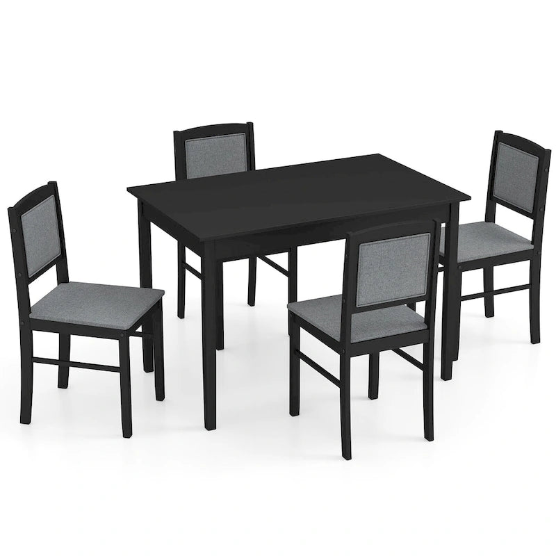 Ensemble de salle à manger 5 pièces pour 4 personnes avec pieds en bois d'hévéa et assise rembourrée