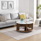 Table Basse Ronde Industrielle, Table Basse Double Couche avec Espace de Rangement, pour Salon et Jardin, Blanc