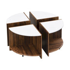Table Basse Ronde Industrielle, Table Basse Double Couche avec Espace de Rangement, pour Salon et Jardin, Blanc