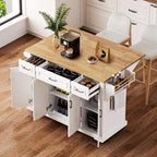 54Inch Large Kitchen Island With Rubber Wood Drop Leaf(no include stool)