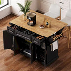 Grand îlot de cuisine de 54 pouces avec abattant en bois d'hévéa (tabouret non inclus)