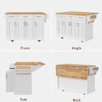 Grand îlot de cuisine de 54 pouces avec abattant en bois d'hévéa (tabouret non inclus)