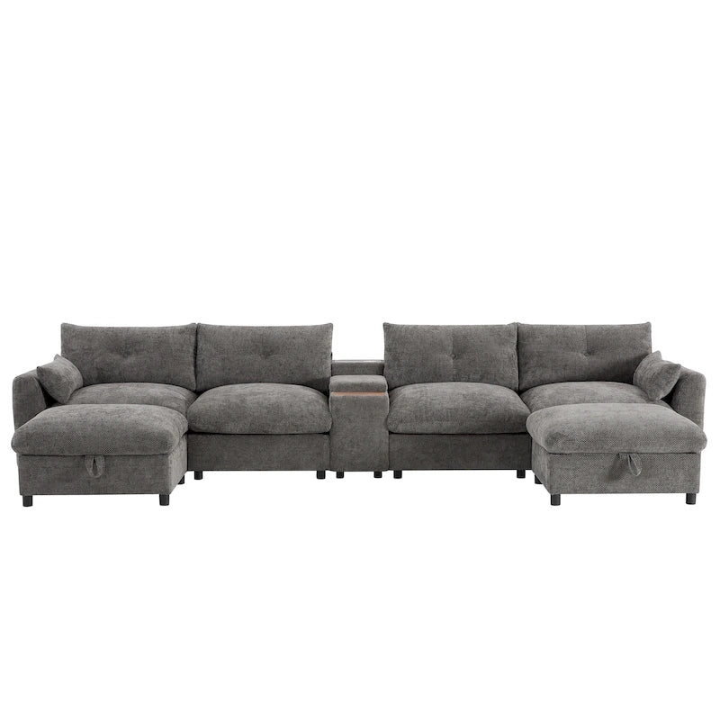 Canapé d'angle modulaire en U 142 avec poufs de rangement et console