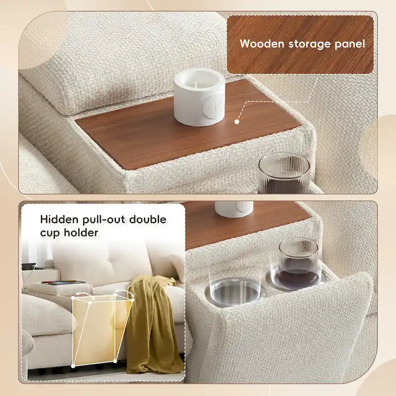 Canapé d'angle modulaire en U 142 avec poufs de rangement et console