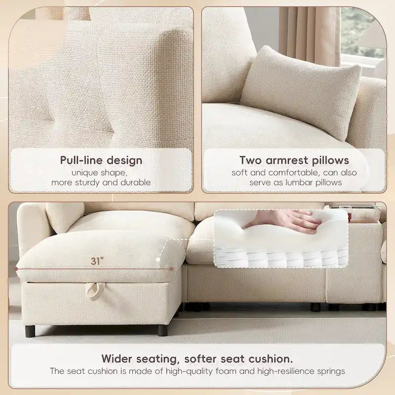 Canapé d'angle modulaire en U 142 avec poufs de rangement et console