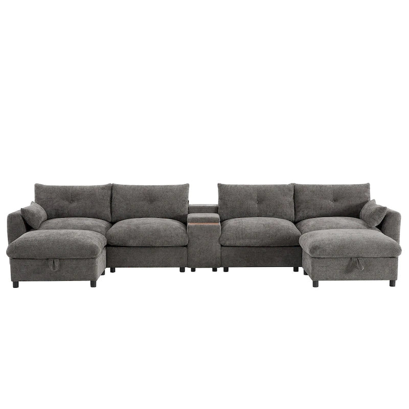 Canapé d'angle modulaire en U 142 avec poufs de rangement et console