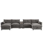 Canapé d'angle modulaire en U 142 avec poufs de rangement et console
