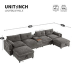 Canapé d'angle modulaire en U 142 avec poufs de rangement et console