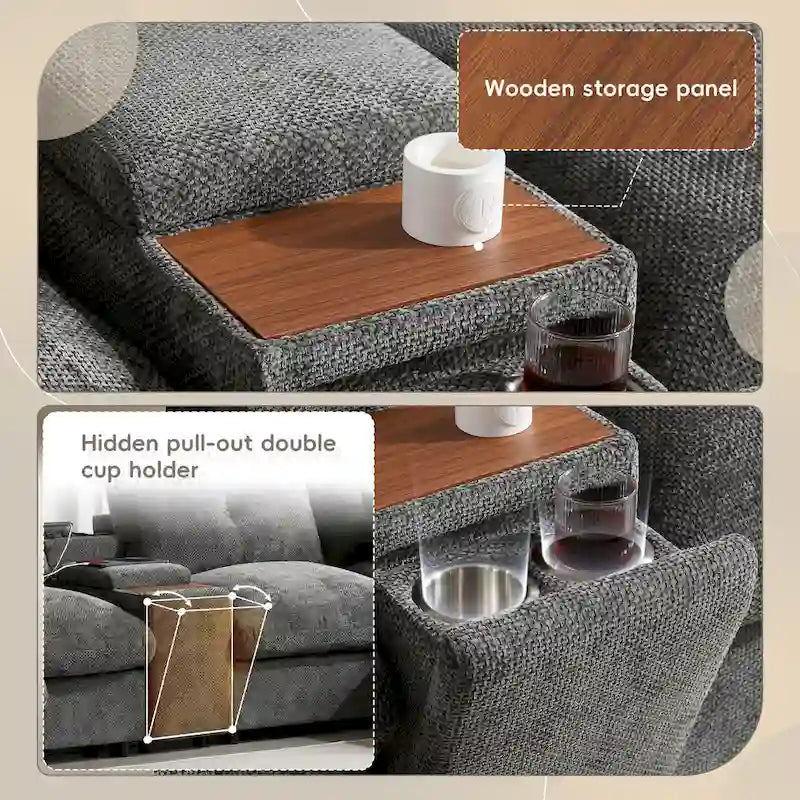 Canapé d'angle modulaire en U 142 avec poufs de rangement et console
