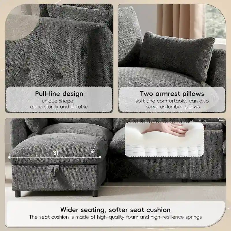 Canapé d'angle modulaire en U 142 avec poufs de rangement et console