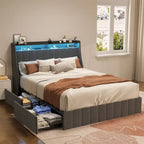 Lit plateforme avec LED et tiroirs de rangement
