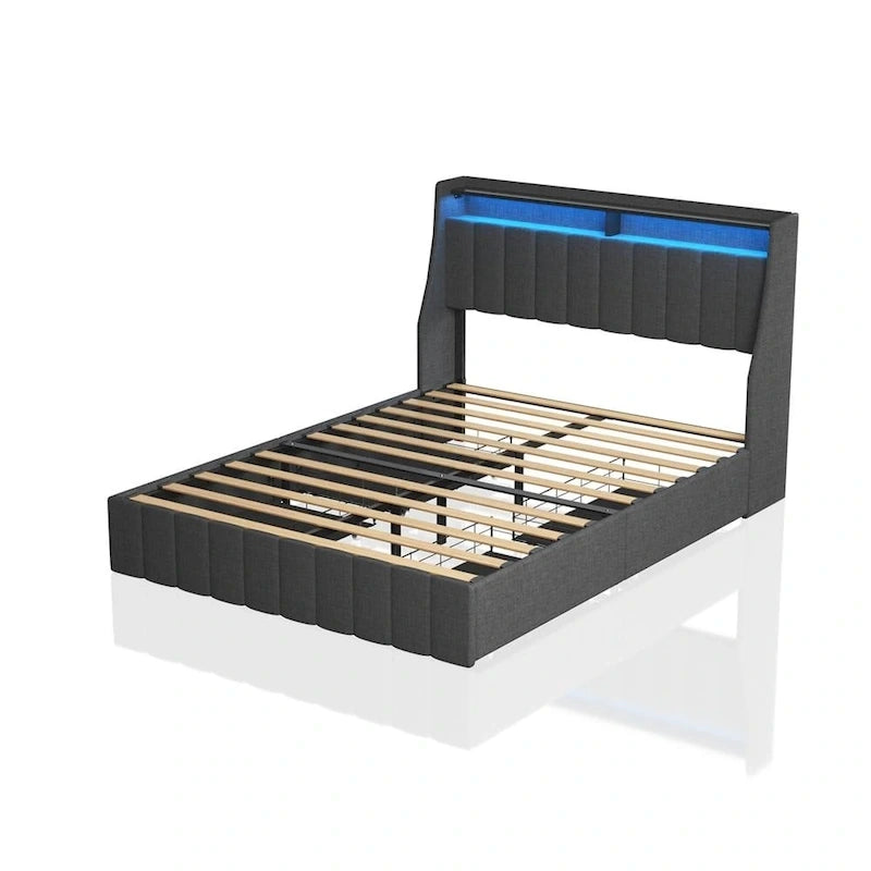 Lit plateforme avec LED et tiroirs de rangement
