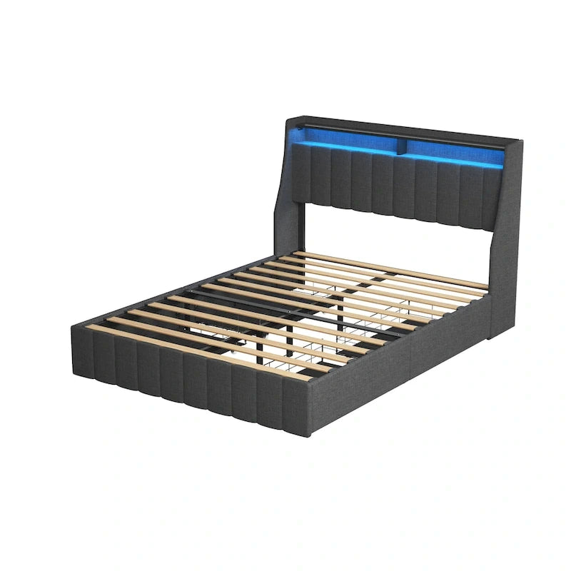 Lit plateforme avec LED et tiroirs de rangement