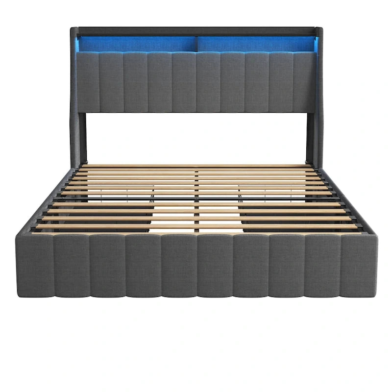 Lit plateforme avec LED et tiroirs de rangement