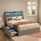 Lit plateforme avec LED et tiroirs de rangement
