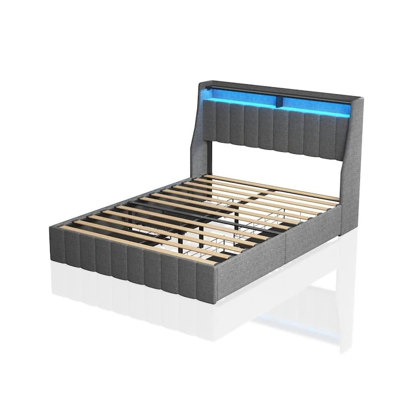 Lit plateforme avec LED et tiroirs de rangement