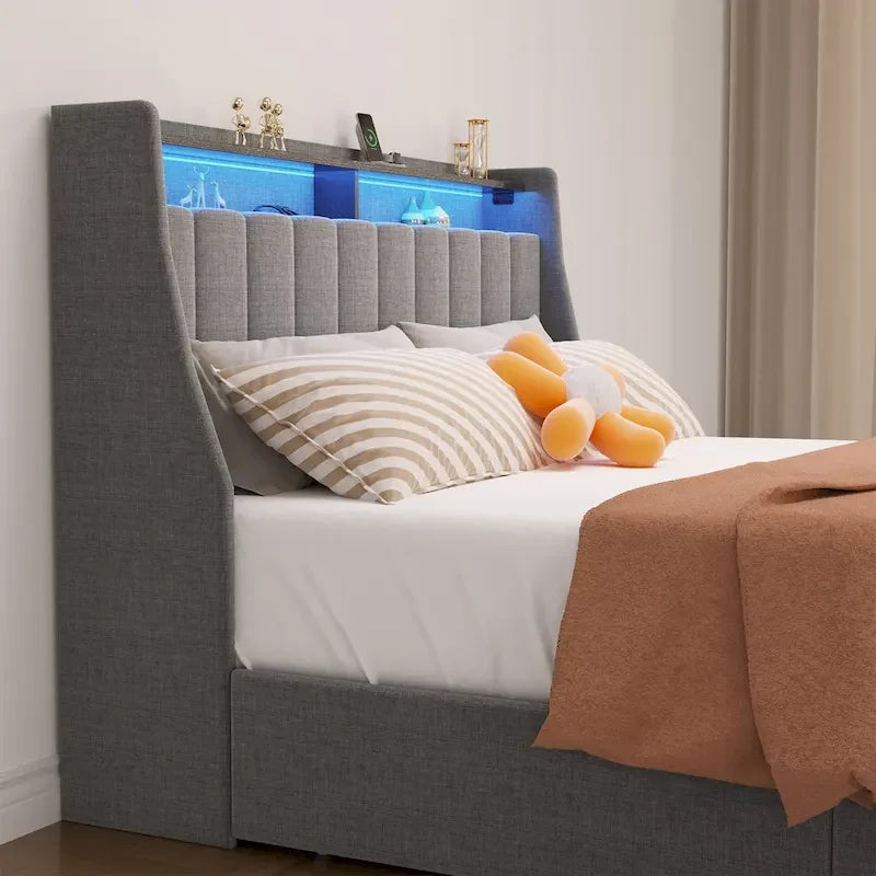 Lit plateforme avec LED et tiroirs de rangement