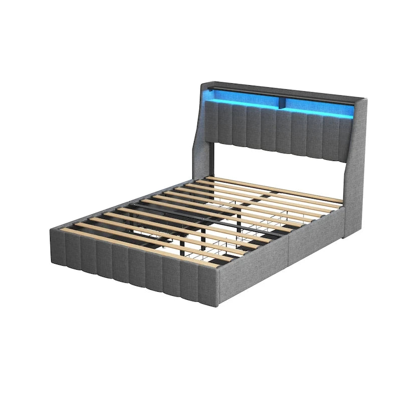 Lit plateforme avec LED et tiroirs de rangement