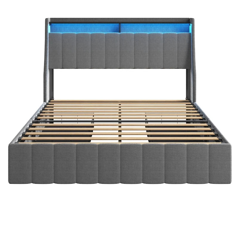 Lit plateforme avec LED et tiroirs de rangement