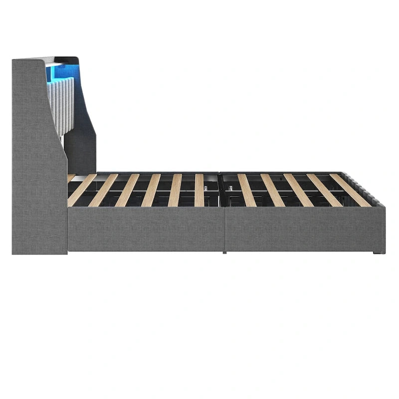 Lit plateforme avec LED et tiroirs de rangement