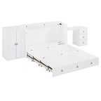 Lit escamotable Queen Size blanc avec port USB, grand tiroir et bureau combinés pour chambre à coucher