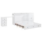 Lit escamotable Queen Size blanc avec port USB, grand tiroir et bureau combinés pour chambre à coucher