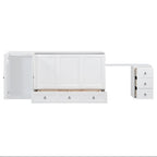 Lit escamotable Queen Size blanc avec port USB, grand tiroir et bureau combinés pour chambre à coucher