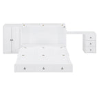 Lit escamotable Queen Size blanc avec port USB, grand tiroir et bureau combinés pour chambre à coucher