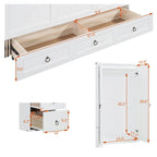 Lit escamotable Queen Size blanc avec port USB, grand tiroir et bureau combinés pour chambre à coucher