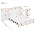 Lit escamotable Queen Size blanc avec port USB, grand tiroir et bureau combinés pour chambre à coucher