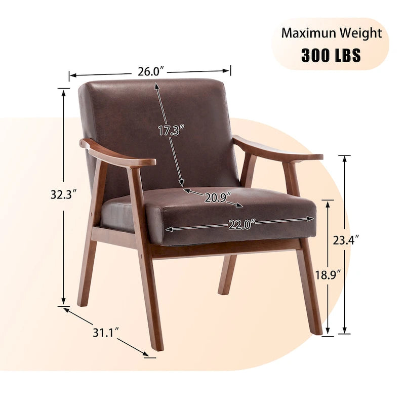 Fauteuil d'appoint moderne marron foncé 26 avec cadre en bois massif et dossier extra-épais
