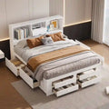 Lit moderne blanc de taille King en bois avec tête de lit de rangement et 8 tiroirs