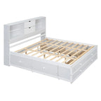 Lit moderne blanc de taille King en bois avec tête de lit de rangement et 8 tiroirs