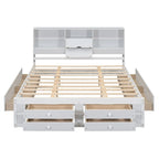Lit moderne blanc de taille King en bois avec tête de lit de rangement et 8 tiroirs