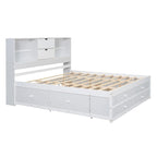 Lit moderne blanc de taille King en bois avec tête de lit de rangement et 8 tiroirs