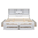 Lit moderne blanc de taille King en bois avec tête de lit de rangement et 8 tiroirs
